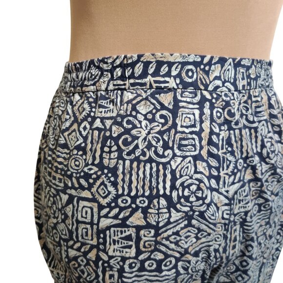 Appleseeds 14 Navy Tan Tribal Print Cotton Pants Tiki Oasis Lounge Boho Coastal - Picture 9 of 12